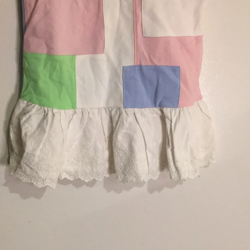 Ralph Lauren Polo Patch work Dress Size 5 NEW Light Colors Eyelet Lace hem Cute - Picture 6 of 8